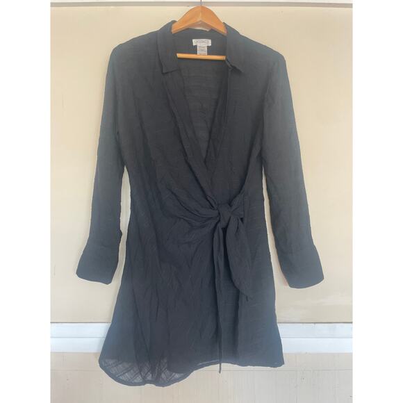 L*SPACE Daydream Wrap Mini Shirt Dress Medium / M Black - Picture 4 of 9